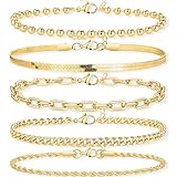 Gold Bracelets for Women Stack Non Tarnish, 14K Gold Plated Stackable Bracelets Set for Women Trendy, Waterproof Simple Jewelry Sets Gifts Inclued Beaded/Cuban/Paperclip/Herringbone/Rope Link Chian, Fashion Accessories