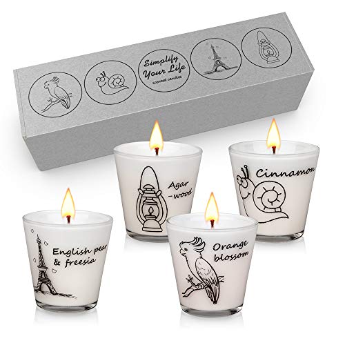 YMing Scented Candles Gift Set, Natural Soy Wax Upgraded Large Portable Travel Tin Candles Women Gift with Strongly Fragrance Essential Oils for Stress Relief and Aromatherapy - 4 Pack