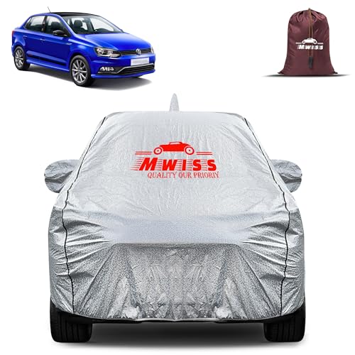 Image of Waterproof Car Body Cover for Volkswagen Ameo | Mirror & Antenna Pocket Anti-Scratch with Soft Cotton Inner Lining Triple Stitched Protection| Heat Resistant | Rain Protection (Silver)