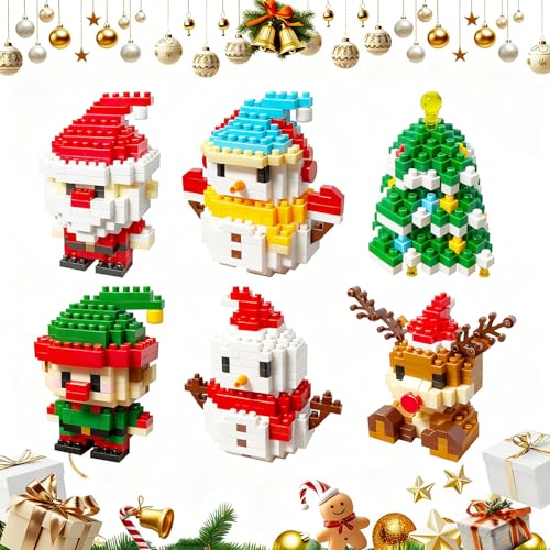 Santa Claus Design Building Blocks Set, 6PCS Christmas Building Blocks Theme Decor, Mini Building Figures, DIY Stocking Stuffers Christmas Tree, Xmas Birthday Gifts, Party Favors (6Pc)