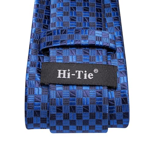 Image of Hi-Tie Mens Plaid Ties Classic Paisley Necktie with Handkerchief Cufflinks Set Business Stripe Tie