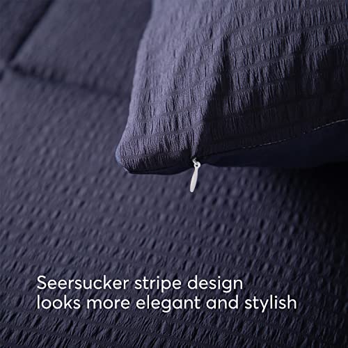 Kasentex Winter Warmth Quilted Comforter Set Twin With 1 Pillow Sham, Cozy Soft Seersucker Bedding Set Textured, Down Alternative Fill(Twin/Twin Xl Set, Navy) #TOP3