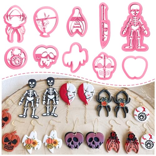 KEOKER Cortadores de arcilla polimérica de Halloween, cortadores de arcilla polimérica de Halloween, cortadores de arcilla polimérica de 10 formas, cortadores de arcilla de Halloween para joyas de