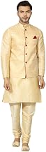 Ethluxis Mens Kurta Pyjama with Nehru Jacket, Silk Blend, Golden, Classic Style, 3-Piece Set