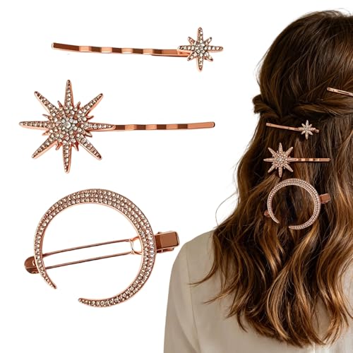 Lot de 3 pinces à cheveux vintage en métal doré rose et strass durables pour femme