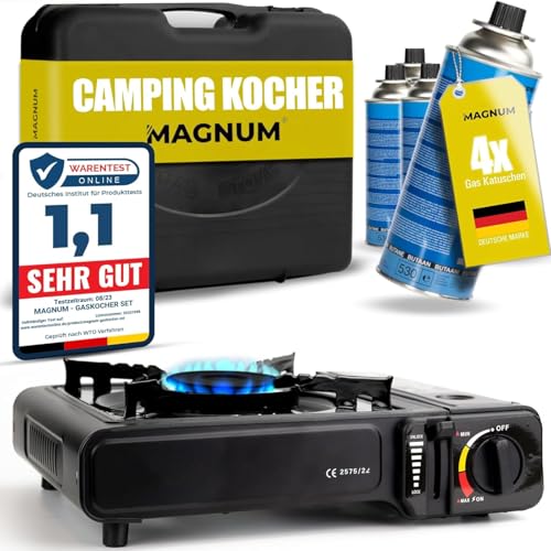 MAGNUM® Gaskocher inkl. 4x Gaskartuschen - Campingkocher mit Gaskartuschen – Gaskocher Camping