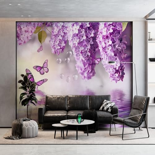 Modern Purple Wall Mural 200 x 140 cm (W x H), Dream Butterfly Lilac Wallpaper Mural for Accent Wall in Bedroom Living Room or Hallway, Panoramic Poster Wallpaper
