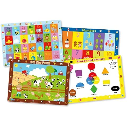 Little Wigwam Toddler Placemat Pack - Set of 4 Educational Placemats - Alphabet, Numbers, On The Farm, Shapes and Colours Cover