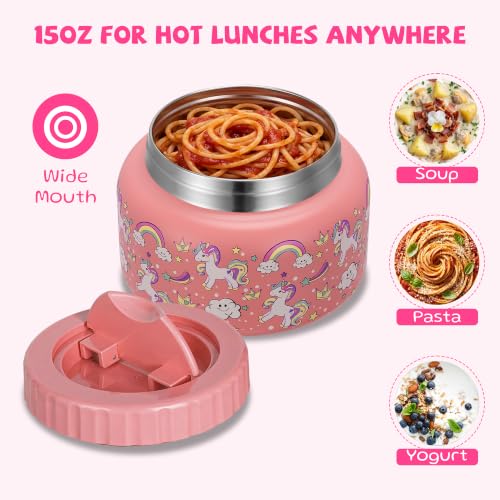 Image of PIQUEBAR 15oz Kids Thermo for Hot Food,Small Lunch Thermo Food Container Stainless Steel,Easy Open Wide Mouth Thermo for Hot Cold Food for Preschool Travel