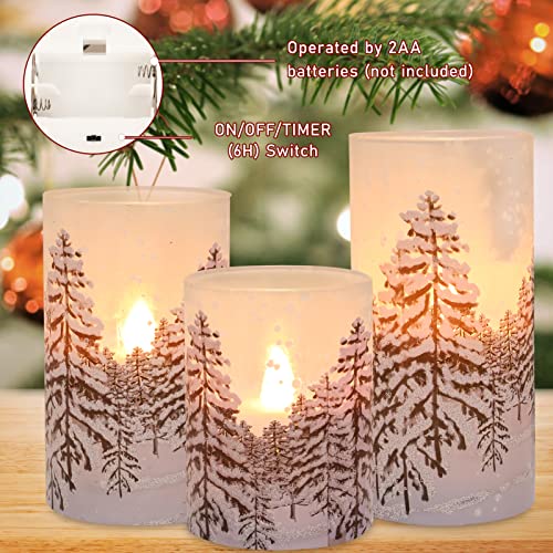 Image of Christmas Tree Flameless Candles with Remote Control & Timer Function, Real Wax Glass Candles, Home Party Wedding Holiday Xmas Decor, Set of 3