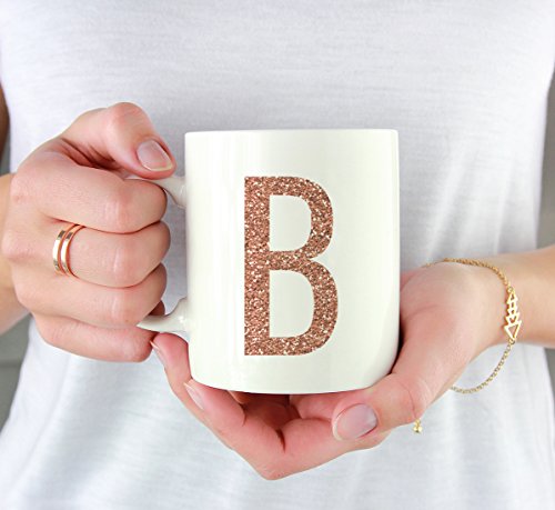 Andaz Press 11Oz. Coffee Mug Gift, Rose Gold Faux Glitter, Monogram Letter B, 1-Pack, Friend Girlfriend Wife Teacher Graduation Colored Birthday Christmas Gift Ideas Decorations #TOP2