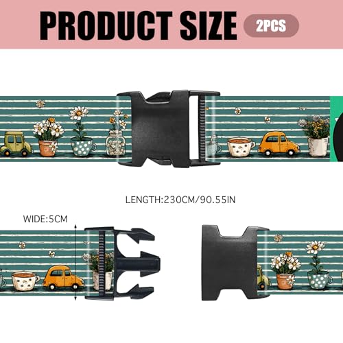 Image of Nuxovilar Luggage Straps Set for Suitcase 1.96x71in Polyester | Cargo Strap Travel Belt Security Buckle Band Family Trip Summer Vacation Airport (Duck Floral Cars)
