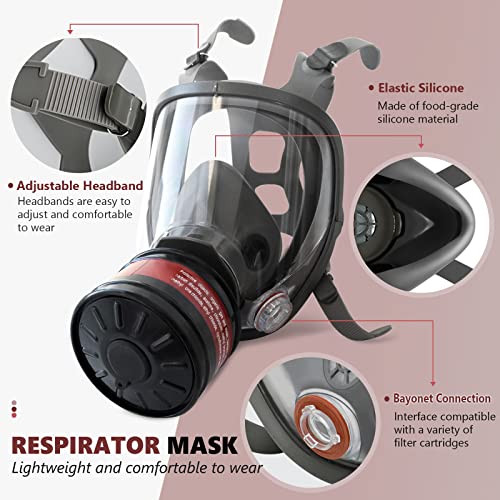 Full Face Gas Mask - Gas Masks Survival Nuclear and Chemical with 40mm Activated Carbon Filter for Organic Vapor - Image 5
