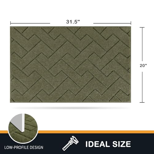 PURRUGS Dirt Trapping Door Mat 20" x 31.5", Non-Slip Machine Washable Entry Rug, Shoe Scraper, Dog Doormat, Super Absorbent Welcome Mat for Front & Back Door, Muddy Wet Shoes & Paws, Sage Green