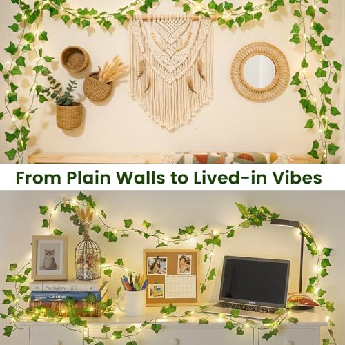 Pellimo Ivy Vine String Lights, 23FT 73 LED Pre-Wrapped Faux Ivy Garland with Fairy Lights, USB & Battery Powered Leaf Lights for Bedroom Wall, Dorm Room, Classroom Decor, Warm White - image 4
