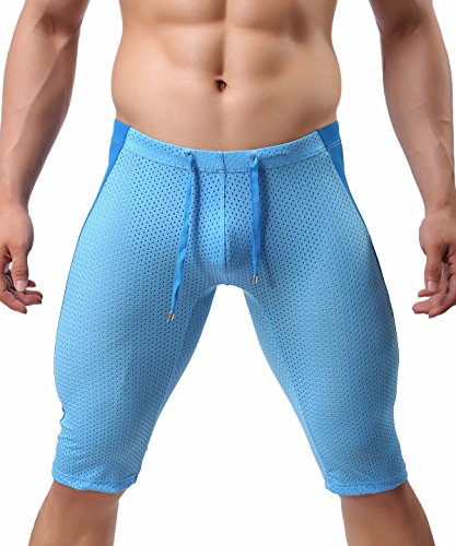 BRAVE PERSON Men's Fashion Breathable Mesh Elastic Training Shorts Swim Trunks Beach Pants 2240 (S / 26-29, Blue)