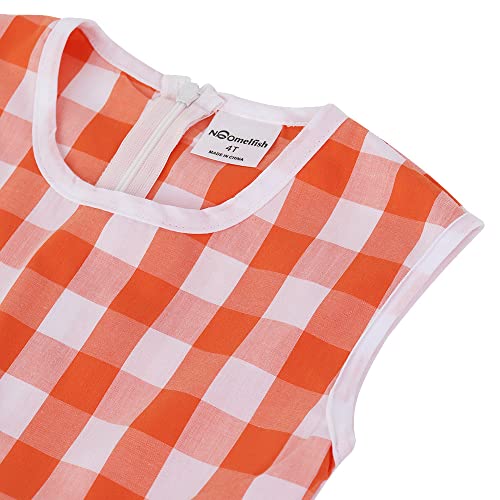 Noomelfish Toddler Girls Sleeveless Plaid Dress Casual Ruffle Tiered Sundress With Pockets, Orange Check Gingham, Size 3 Years #TOP2