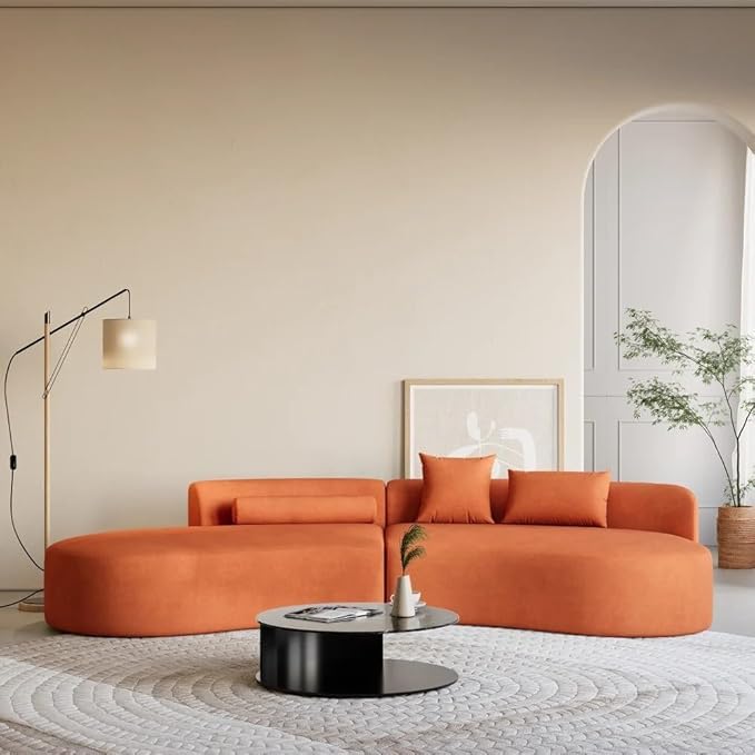 Image of Modern Classic L Shape Sectional Sofa Set, Chesterfield Style 4 Seater Sofa Set with Pillows for Living Room, Bedroom and Office, Office, and Hallway Colour (Rust Brown)