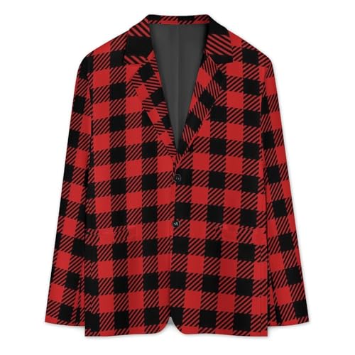 Red and Black Lumberjack Buffalo Plaid Men's Two Button Suit Jacket Sports Coat Novelty Casual Outwear Tops Funny3