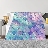 AMREWQYL Meerjungfrauenschuppen bedruckte ultraweiche Micro-Fleece-Decke, Sofadecke