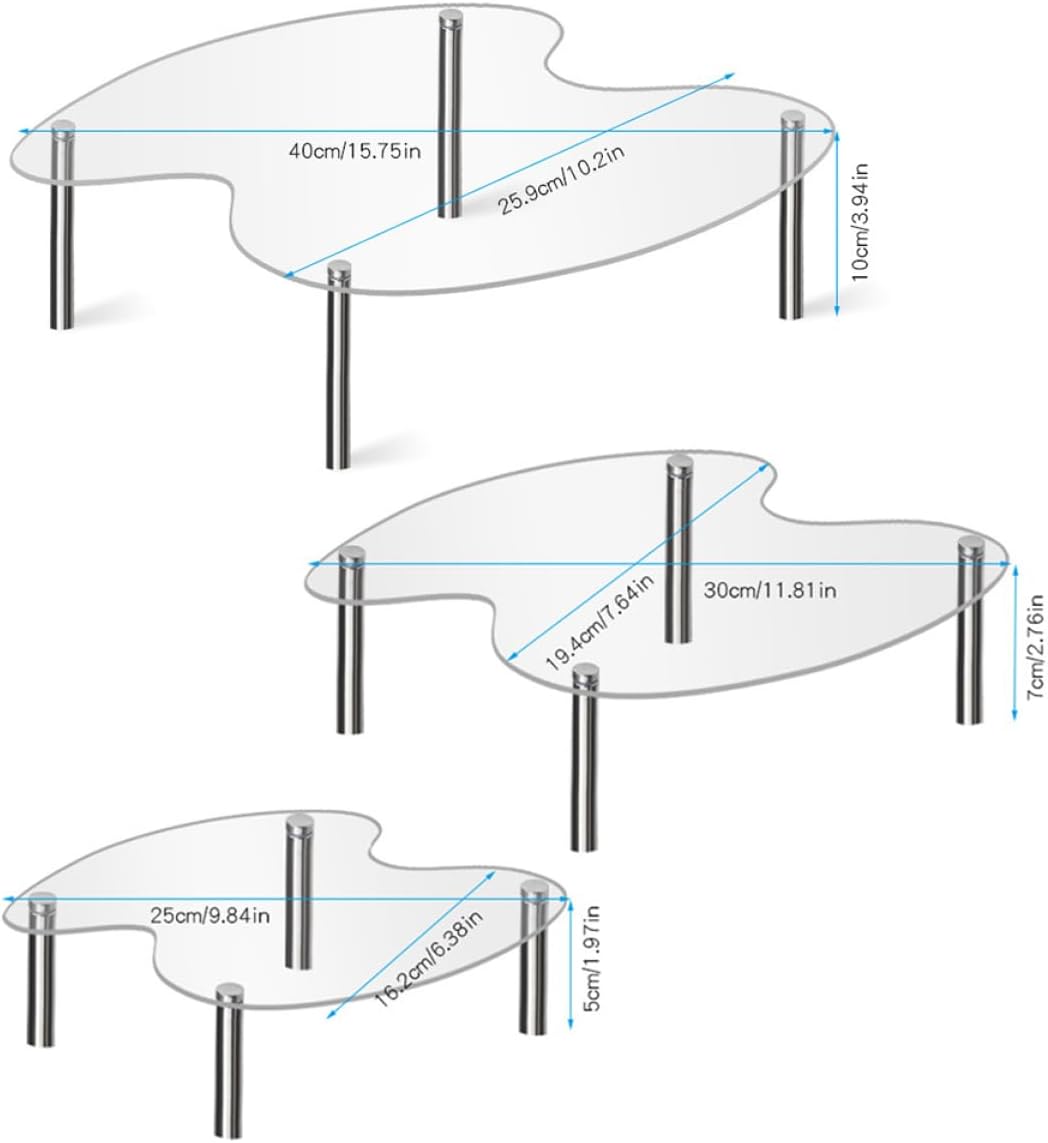 KICHOUSE 3pcs Transparent Acrylic Display Stand Tiered Cake Stand for Dolls Collectibles and Models for Weddings and Birthday Parties and Stylish Storage
