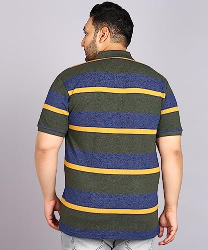 Image of Alan Jones Clothing Men's Cotton Regular Fit Striped Polo Collar T-Shirt for Plus Size