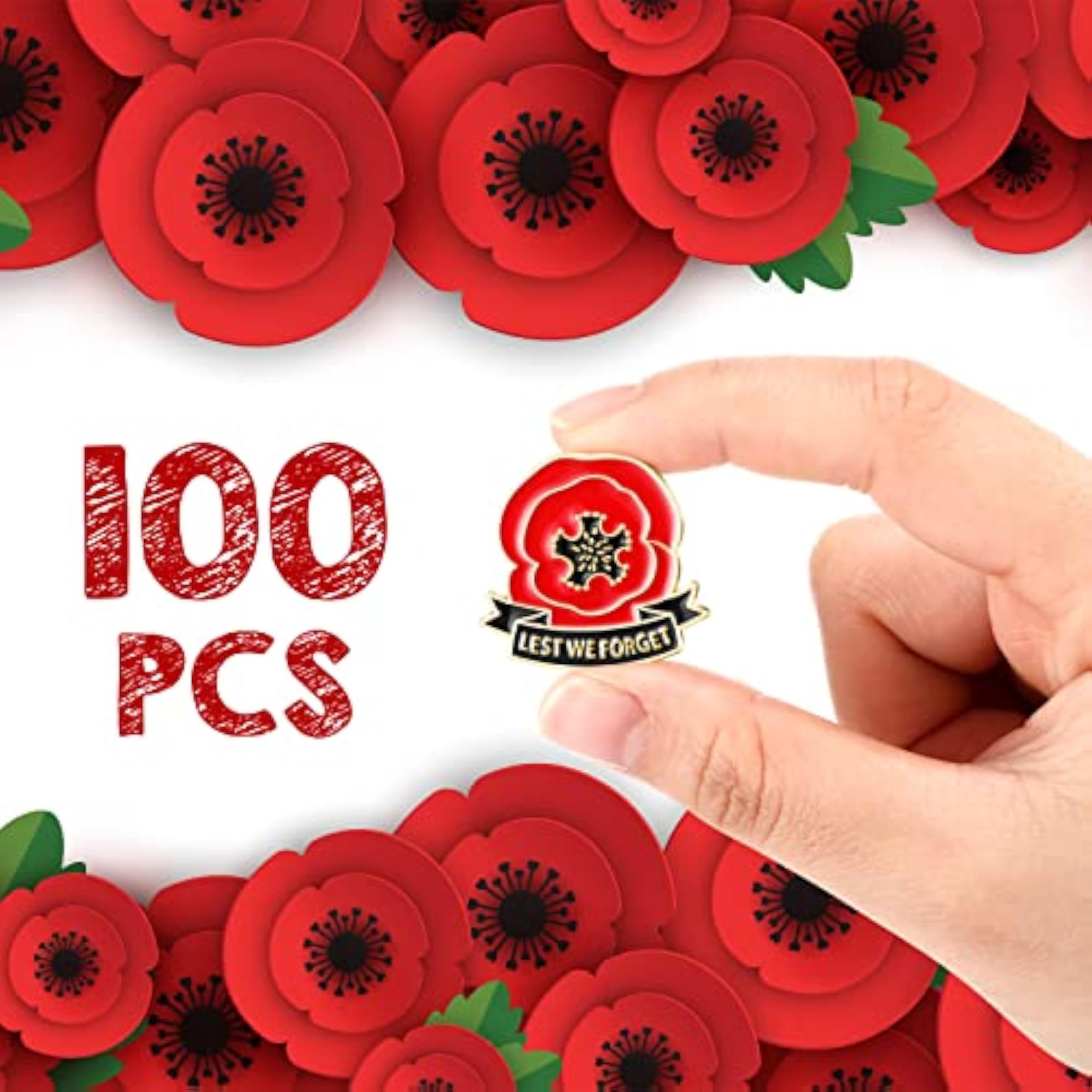 Veterans Day Poppy Flowers Pin Bulk, 1 inch