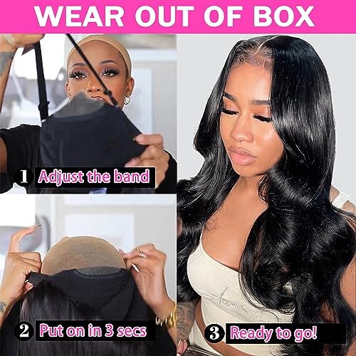 Image of 30 Inch Wear and Go Glueless Wigs Human Hair Pre Plucked Pre Cut 5x5 Hd Lace Closure Wigs Human Hair 180 Density Body Wave Lace Front Wigs Human Hair Wigs for Women No Glue 3 Seconds for Beginners