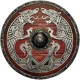 Medieval Round Viking Shield Authentic Wolf Design Ragnar Valhalla LARP Norse Battleworn Wood & Iron 24 inches Shield for Roleplay & Cosplay