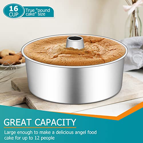Image of E-far Angel Food Cake Pan, 10-Inch Stainless Steel Tube Pan for Baking Pound Chiffon Cake, One-piece Design & Non-toxic, Dishwasher Safe
