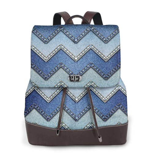 Sac à dos en cuir denim bleu dégradé pour femme de taille moyenne