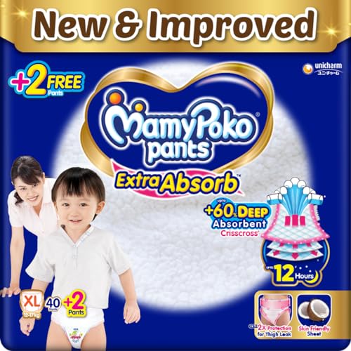 Image of MamyPoko Pants Extra Absorb Baby Diapers X-Large (XL), 40(+2) Free Diaper, 12-17 kg