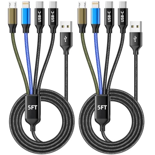 Image of 4 in 1 Multi Charging Cable, 2Pack 5FT Charging Cords for Multiple Devices | USB Cable with Dual Type-C /IP /Micro, Multi Phone Charger Cord for iPhone17-8 /Androids /iPad, Travel Essentials Car Accessories