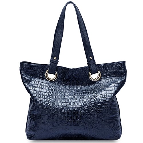 Bolso de hombro mujer cuero genuino azul oscuro miniatura 1