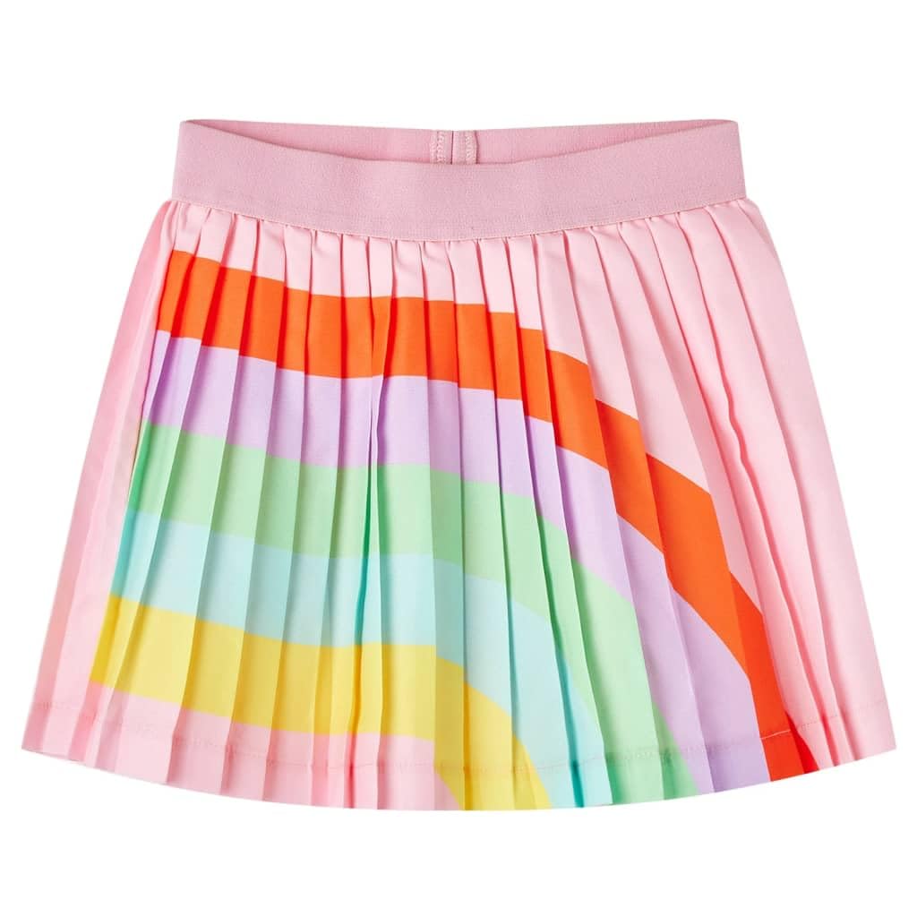 Gonna pieghevole per bambini rosa chiaro, taglia % poliestere, linea ad A, motivo arcobaleno, elastico in vita, pieghe piegate per ragazze
