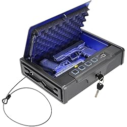 Caja De Seguridad Para Armas Brihard Portable Pistol Biometric Caja de Seguridad para Armas con Huellas Dactilares, para Armas, Dinero en Efectivo y Joyas, A Prueba de Óxido con Cable de Acero Antirrobo para Coches, Casas,Viajes