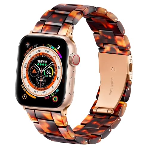 Wongeto Compatible with Apple Watch Band 38mm 40mm 41mm 42mm 44mm 45mm 49mm Women Men,Light Resin Strap Bracelet Replacement for iWatch SE Series 10/9/8/7/6/5/4/3/2/1/SE/Ultra (Rose Gold+Tortoise)