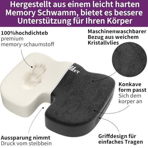Radikor Orthopädisches Sitzkissen Hüfte, Sitzkissen Bürostuhl, Steißbeinkissen Auto, Ergonomisches, aus Memory Foam… – Ansicht 4