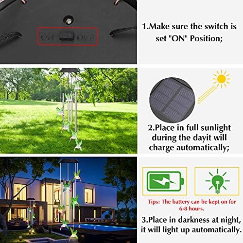 Roylvan Solar Wind Chimes, Gifts for Women Outdoor Color Changing Bird Windchimes with Aluminum Tubes, Birthday Gifts for Mum Her Grandma, Windchimes Decoration for Garden Yard Patio Home, Green
