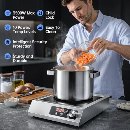 Image of 3500W Commercial Induction Cooktop with Knob & LCD Display - 10-Level Precise Power Control, Quiet Cooling System for Home Chef, Catering & Outdoor Cooking
