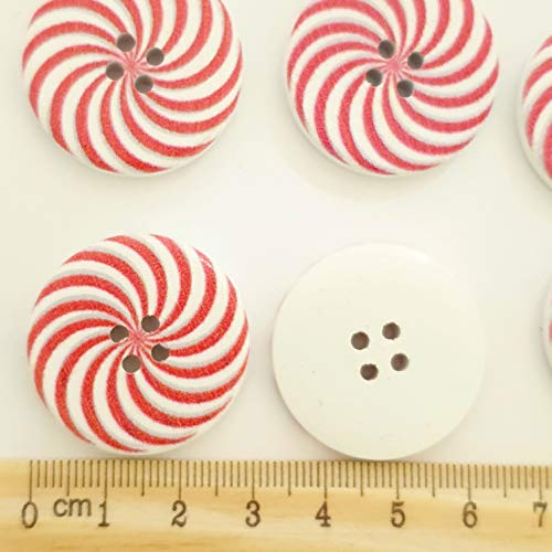 MajorCrafts® 16pcs 30mm Red & White Spiral Pattern 4 Holes Round Wood Large Sewing Buttons Needlework Embellishments - Image 4