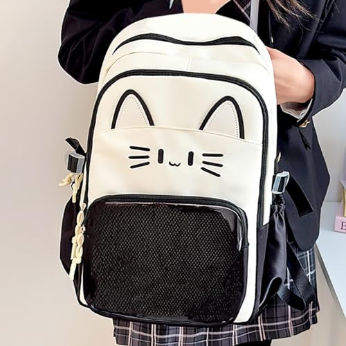 Cute Cat Ita Bag with Pin Display Insert Preppy Backpack for Girls Cartoon Bookbag for School (Black)4