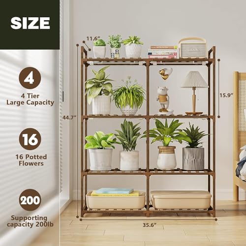 Image of Snazzy Wood Plant Stand for Indoor Plants Plant Shelf 4 Tier Large Flower Stand for Mutiple Plant Holder Rack for Patio Living Room Balcony