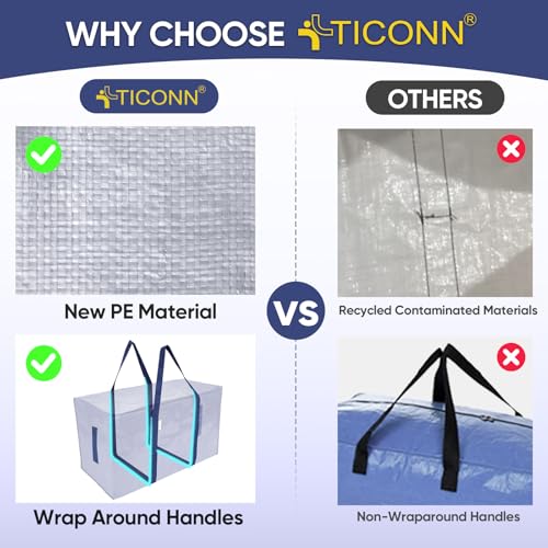Image of TICONN 2 Pack Extra Large Moving Bags Heavy Duty with Zippers & Carrying Handles, Durable Storage Bags Moving Boxes for Closet Organizers and Storage (2 Pack, Navy)