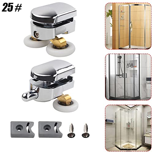 Rodillos para puerta de ducha corrediza de 25mm con ruedas dobles de nylon plateadas 4