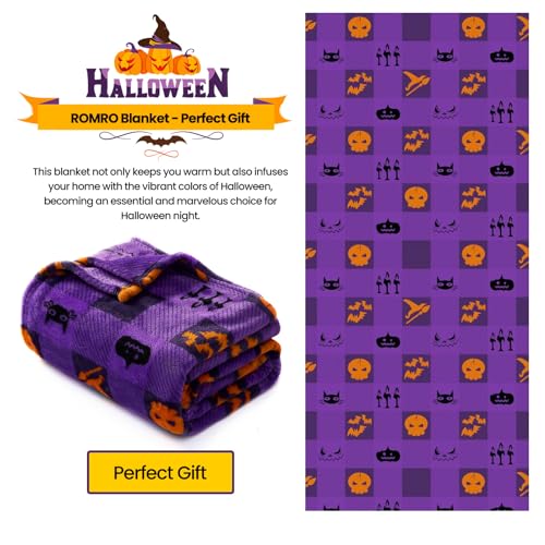 Touchat Halloween Blanket, Fleece Throw Blankets, Buffalo Plaid Throw Blanket for Couch Sofa Bed, Soft Warm Fuzzy Cozy Plush Checkered Blanket, Farmhouse Fall Decor, Purple