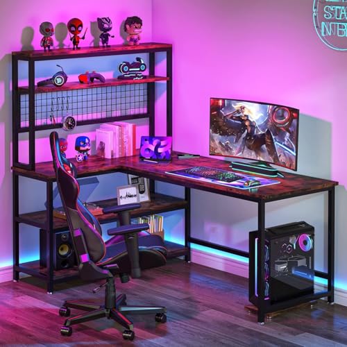 Image of L Shaped Office Table | Wooden Study Table with Bookshelf | Computer Table with Storage Shelves for Home & Office | Modern Workstation Desk for Laptop, Study & Work from Home Setup | 140x50x150 cm