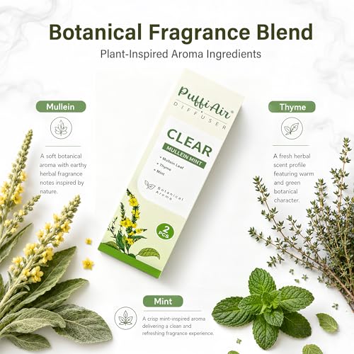 Image of PUFFIAIR Botanical Fragrance Stick Set - Plant-Based Mullein, Thyme & Mint Botanical Scent, Portable Non-Electric Personal Fragrance Accessory, 2-Pack