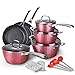 LovoIn Batterie de cuisine 14 pièces antiadhésive pour induction Martelé Rose