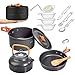 OVERMONT Camping Kochgeschirr Set Outdoor Geschirr Set Kochtopf Set Grillgeschirr Picknick Topf mit Kaffeekanne Teekanne Aluminium